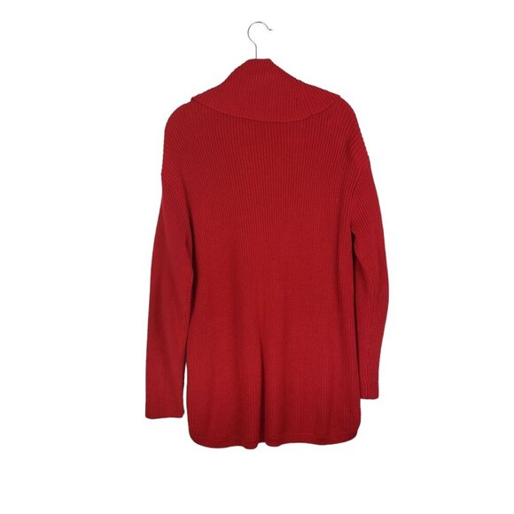 Talbots Classic Cotton Modal Cowlneck Sweater Red Ribbed Knit Cozy Size Medium - Picture 3 of 7